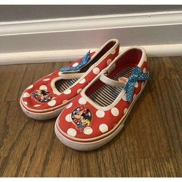 Disney Minnie Mouse Slip On Sneaker Shoes Red And White Polka Dot Sz 9 Girls‎ - Picture 3 of 6